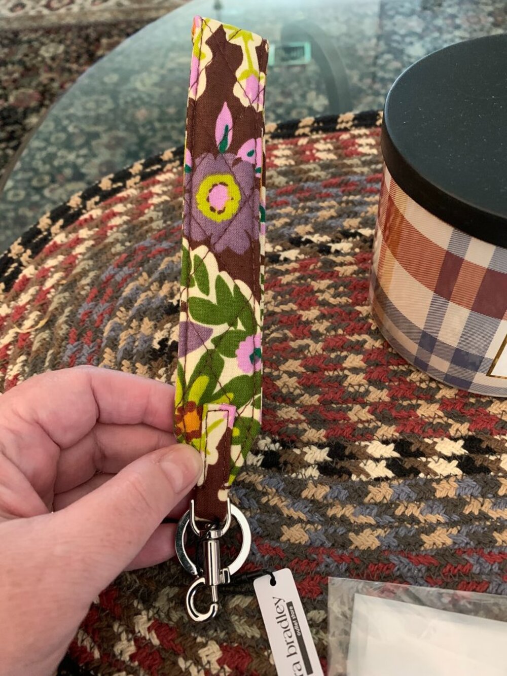 Vera Bradley Wide Wristlet Strap Keychain Fob Evening Garden NWT